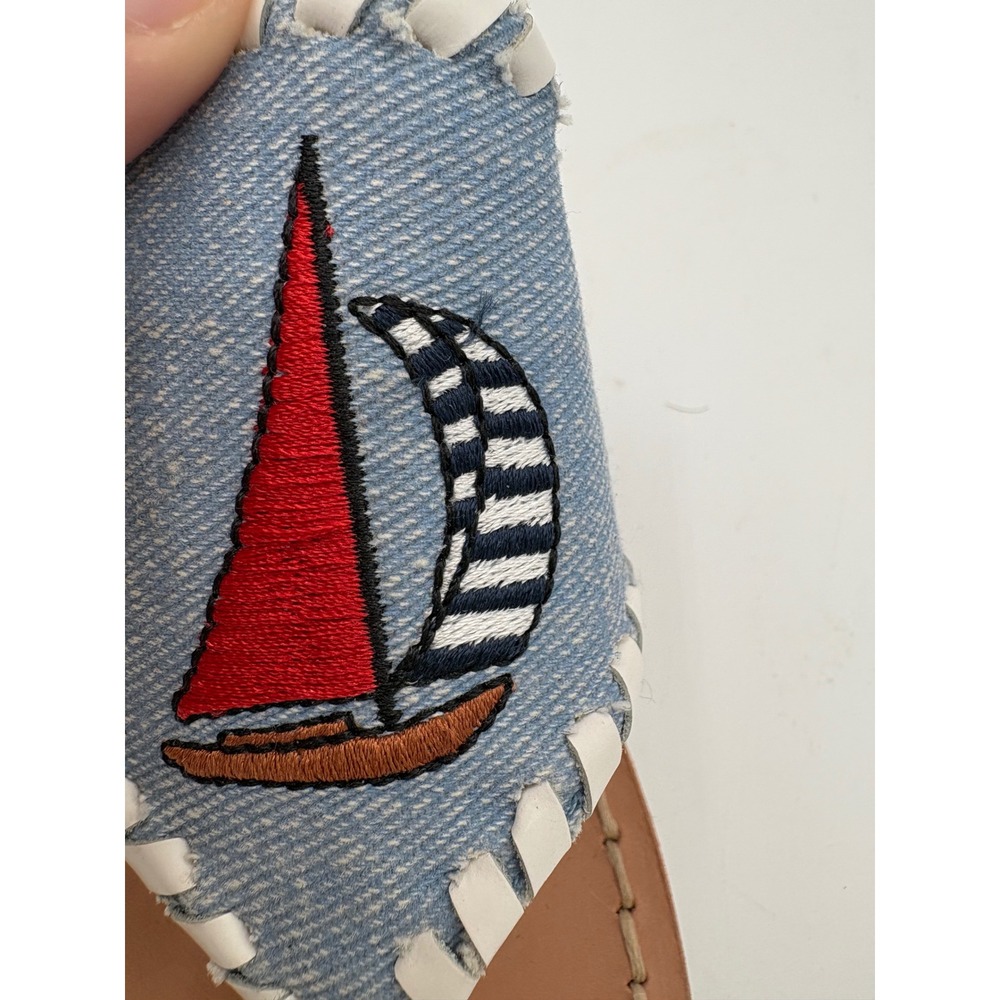 Jack Rogers Sailboat Embroidered Denim Navajo Sandals Blue White Womens 10M - Picture 2 of 8